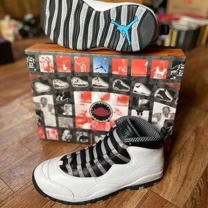 Jordan White and Black Sneakers with Blue Accent